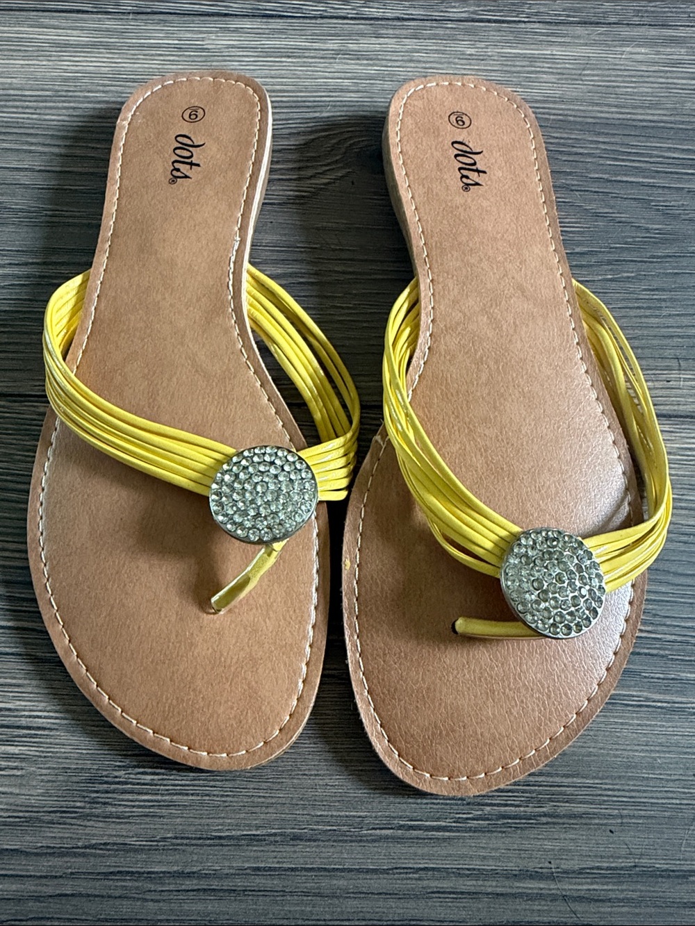 Dots Yellow Rhinestone-Button Slide Sandals